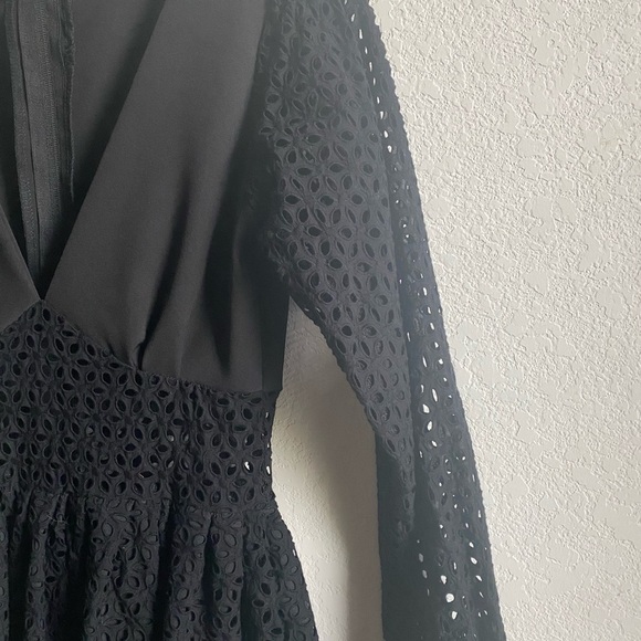 Rendoll Lagos Designer Eyelet Black Hollow Fit & Flare Whimsigoth Coquette Dress - Picture 10 of 16